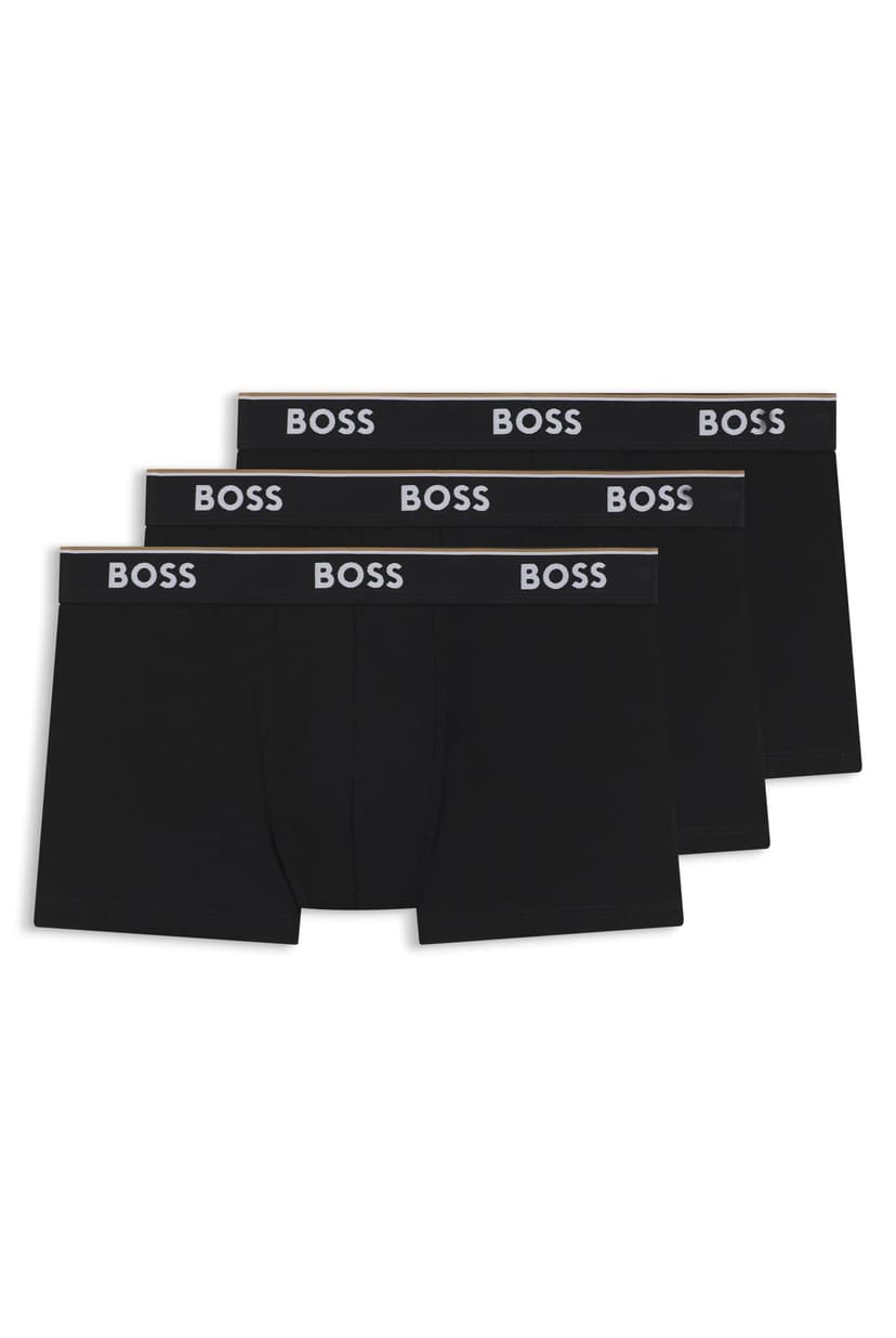BOSS Mens Trunk 3P Power Three-Pack of Logo-Waistband Trunks in Stretch Cotton - 1