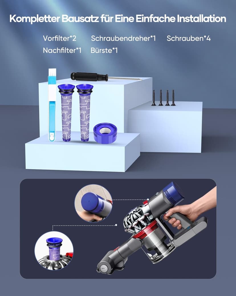 FLYLINKTECH 8.0Ah V8 Battery for Dyson V8 Absolute/Animal/Fluffy/Motorhead SV10 Vacuum Cleaner with 2+1 Filters and 4 Screws - 5