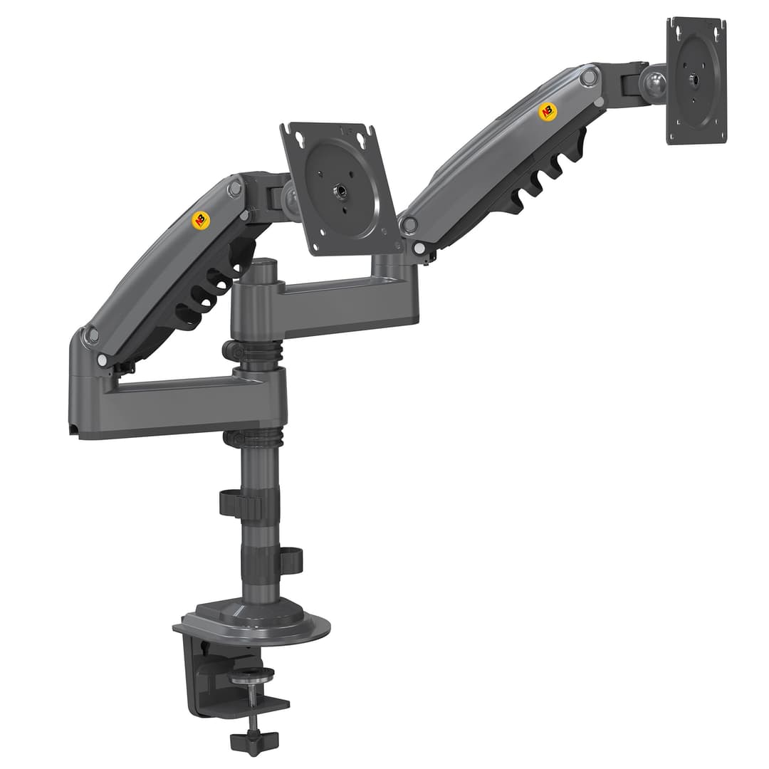 Ergosolid Heavy Duty Swivel Desk Mount with Gas Spring for Two 17-35 Inch LED LCD Monitors, VESA 75mm and 100mm up to 2x9 kg