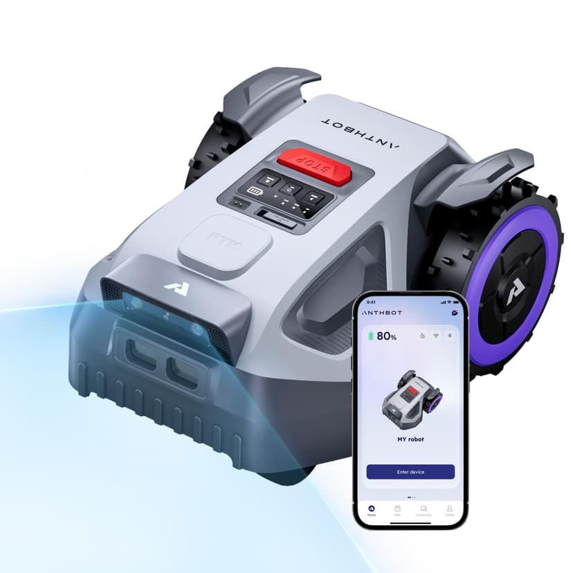 ANTHBOT M9 Robot Tondeuse sans Fil, NetRTK, 4G, 5000 mAh, Recommandé 1000 m², Maximum 1200 m², Pente de 24° (45%), Prend en Charge 2RTK Conçu pour Les Jardins Avant et Arrière - 1