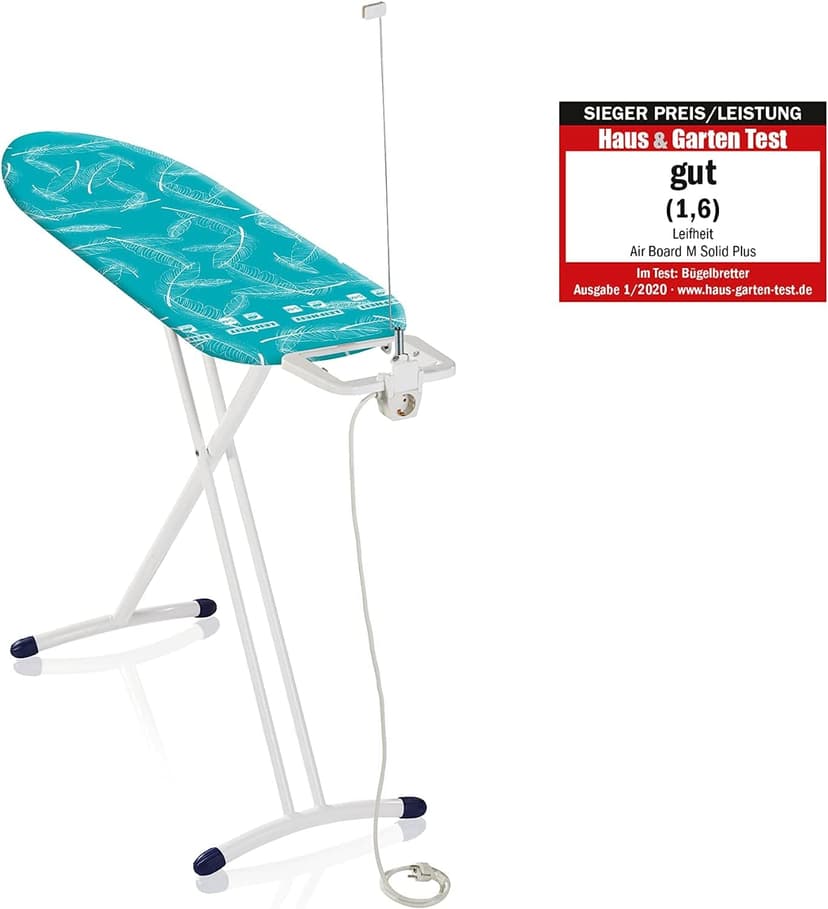 Leifheit Table à repasser Air Board M Solid Plus, table de repassage avec housse Thermo Reflect, surface de repassage 120 x 38 cm, planche à repasser ajustable avec repose-fer, prise et guide-fil - 2