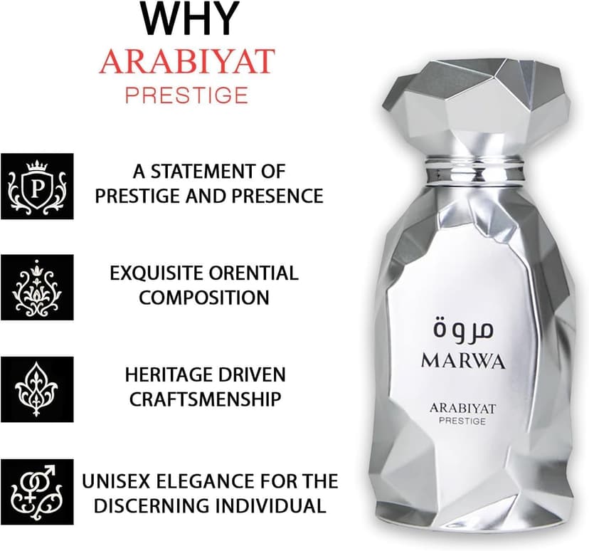 Arabiyat Prestige Marwa Eau de Parfum 100 ml Argent pour Homme Sans Emballage Emballage Uniquement Fabriqué aux Émirats Arabiyat - 6
