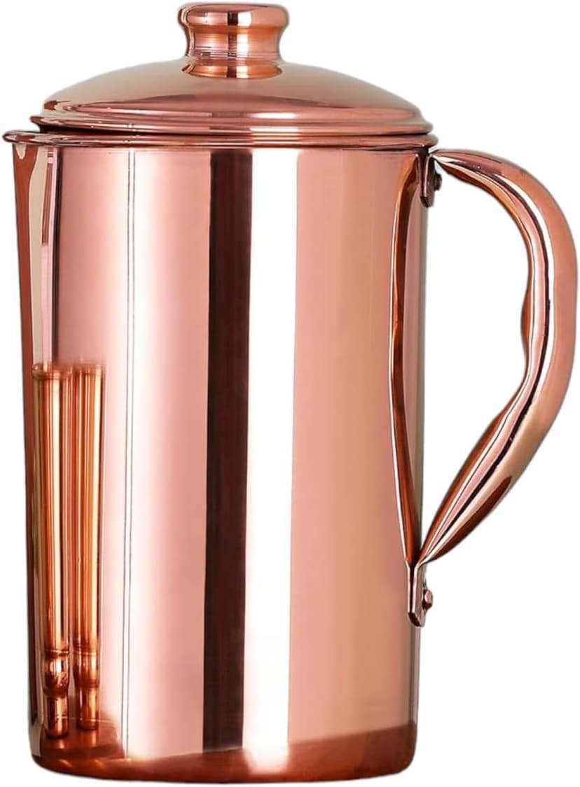 Pure Copper Pitcher for Ayurvedic Health Benefits 1.5 Liter Handcrafted Copper Water Jug with Matching Lid | for Serving More Water with Family - 2