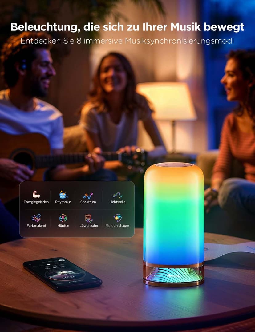 Govee Lampe de Chevet LED, Lampe de Table Tactile Dimmable RGBICWW avec 70 Modes Scène, Compatible avec Alexa, Fonctionne avec Matter, 2700-6500k, 500 Lumens, pour Salon et Chambre (Filaire) - 6