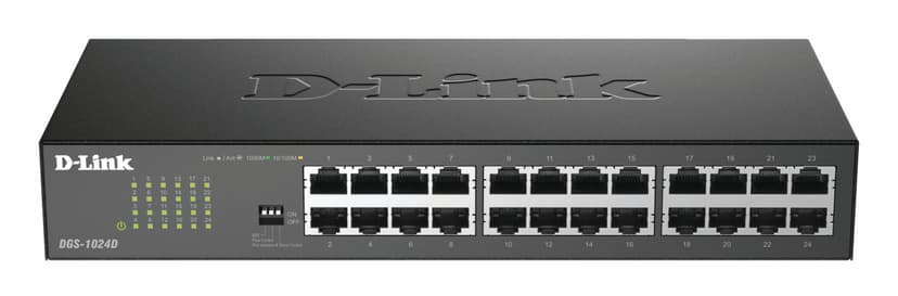 D-Link DGS-1024D/B 24‑Port Gigabit Unmanaged Desktop Switch, Hub, Internet Splitter, Metal, Fanless, Plug and Play - UK Model black DGS-1024D/B - 1