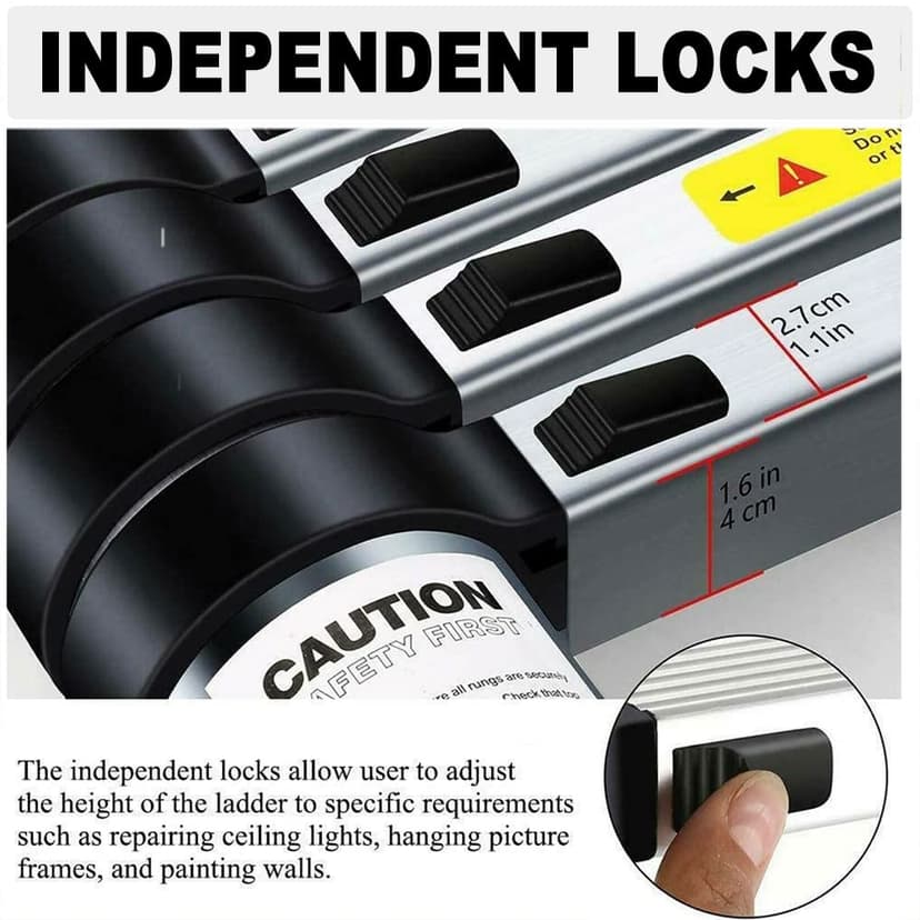 Échelle télescopique de 5 m avec 2 Crochets, antidérapante, 13 échelons, Portable, pour l'extérieur et l'intérieur, capacité de Charge de 150 kg - 6