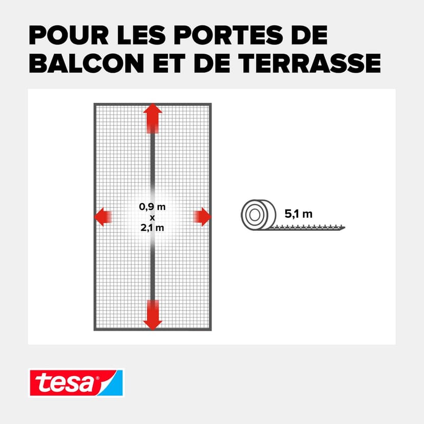 tesa Moustiquaire Aimantée Impénétrable - Filet Anti-insectes Volants et Araignées pour Portes de Balcon et de Terrasse - Montage Simple, Sans Perçage - 2,1 m x 0,9 m - 4
