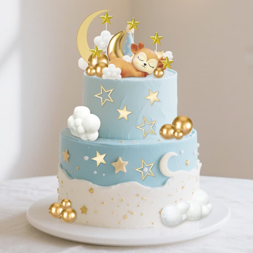 33 Pièces Deco Gateau Bebe Decoration,Cake Topper Lune Étoiles Nuages avec Faon, Décoration de Gâteau pour Bébé, Décoration Gateau Anniversaire Garçon Fille, Décorations de Fête Prénatale - 3