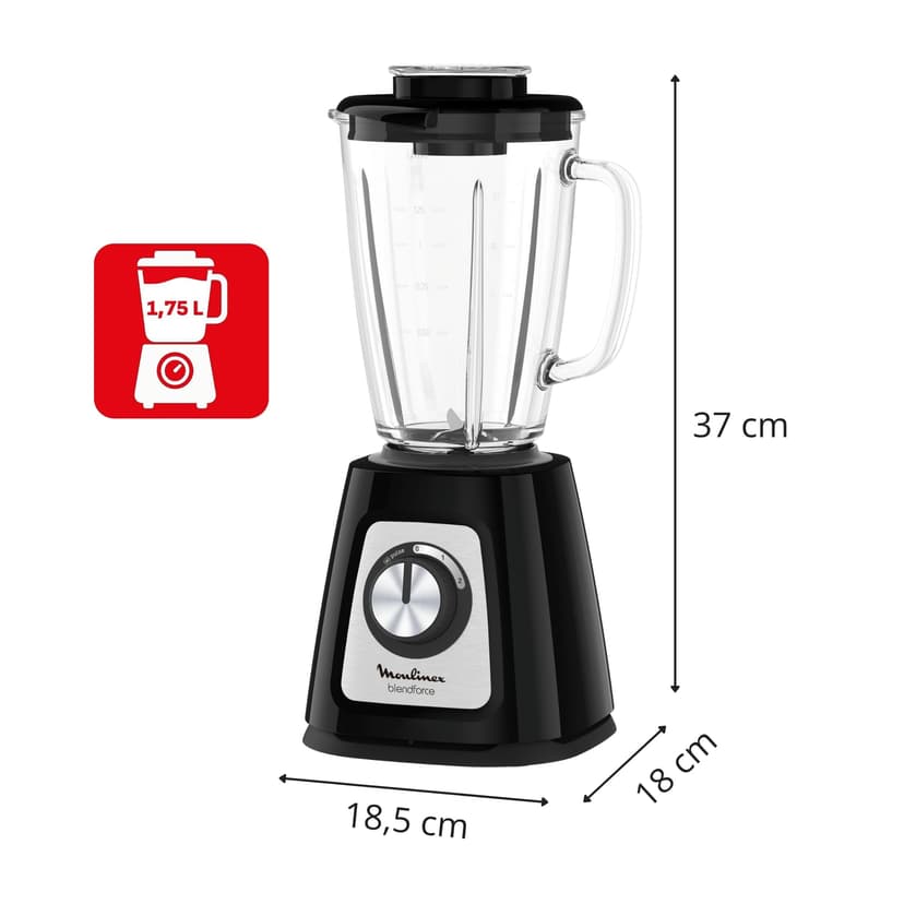 Moulinex Electric Blender Blender, Glass Bowl 1.75 L, Power 800 W, Safe Locking, Ergonomic, Grain Grinder, Smoothies, Crushed ice, Blendforce, Black, LM430810 - 2