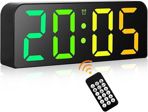 PiKaPiKaP RGB Digital Alarm Clock, 9.6 Inches Digital Wall Clock, USB Powered Alarm Clock with LED Display with Remote Control, 3 Alarm, 3 Inches Large Digit, Snooze, 12/24 Hours for Home Office
