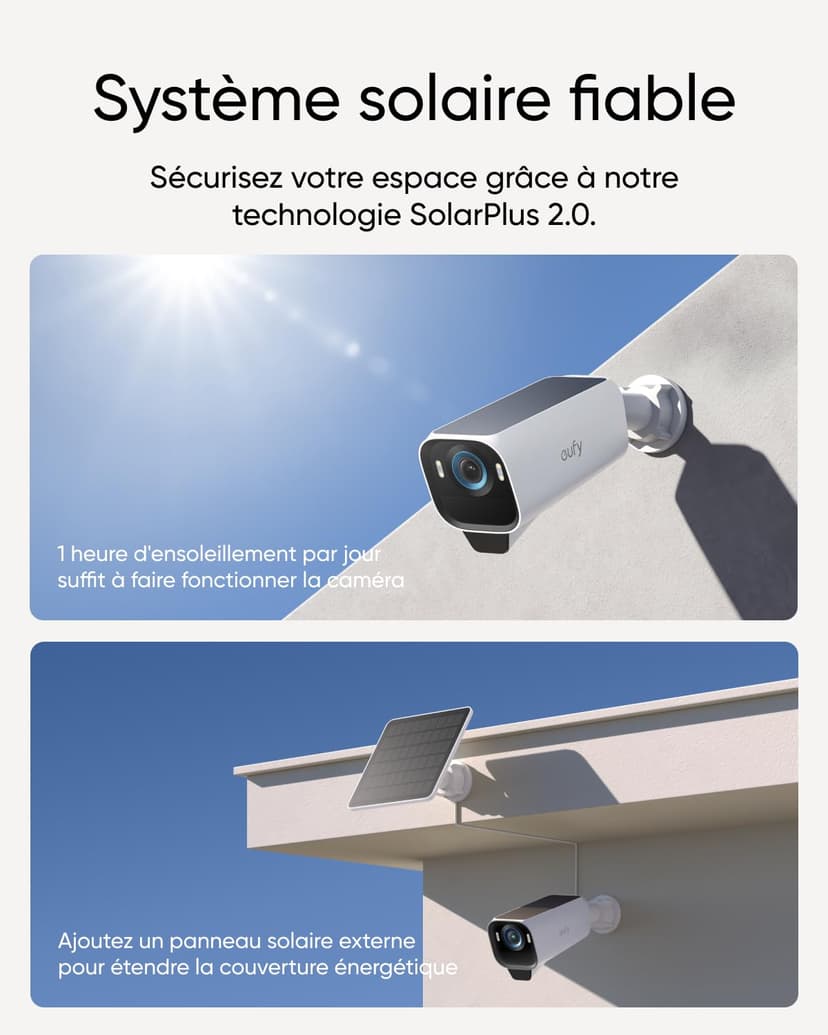 eufy Security S3 Pro (eufyCam 3 Pro), 4K Camera Surveillance WiFi exterieure sans Fil avec Panneau Solaire, Vision Nocturne MaxColor, Reconnaissance faciale IA, Stockage Local, aucuns Frais mensuels - 4
