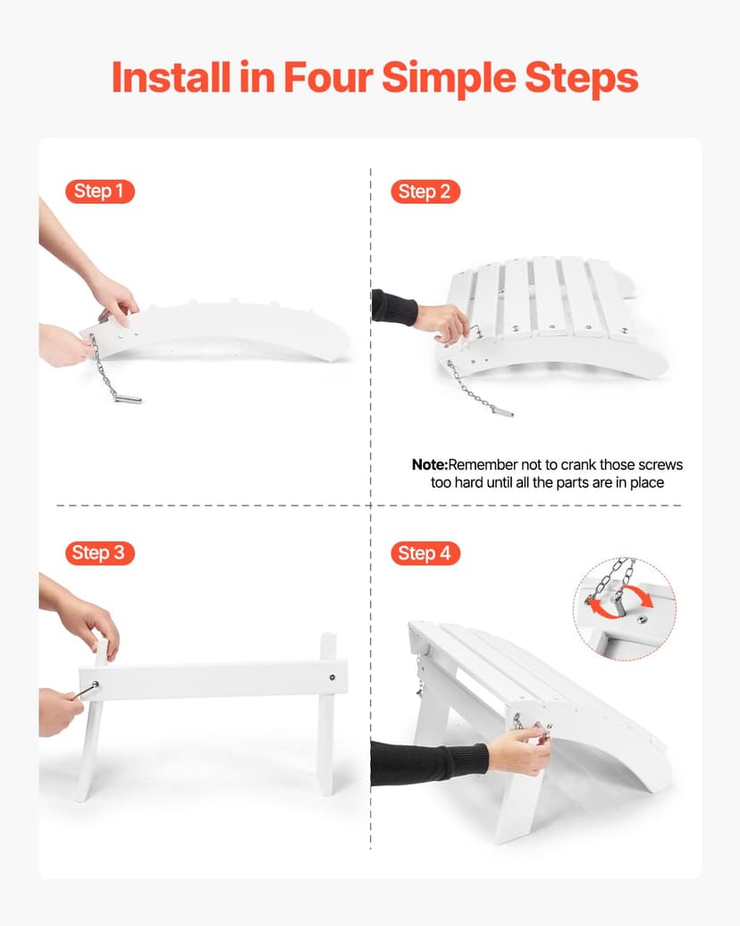 VEVOR Repose-pieds Pliable Adirondack, 450x500x350 mm, en PEHD, Résistant aux Intempéries pour Chaise Adirondack, Montage Facile, pour Extérieur, Patio, Porche, Piscine, Pelouse, Arrière-cour, Blanc - 4