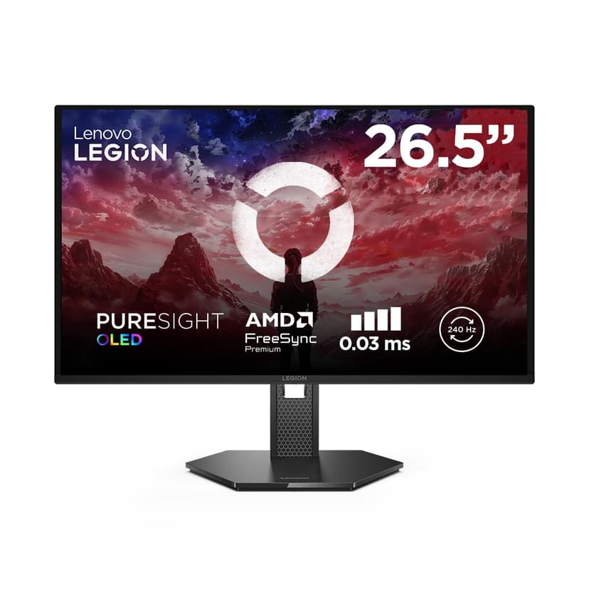 Lenovo Legion 27Q-10 OLED - Écran Gaming de 26.5" avec Eyesafe (QHD, QD-OLED, 240Hz, 0.03ms GtG, 2xHDMI+DP, AMD FreeSync Premium) - Réglage en Inclinaison - Noir - 1
