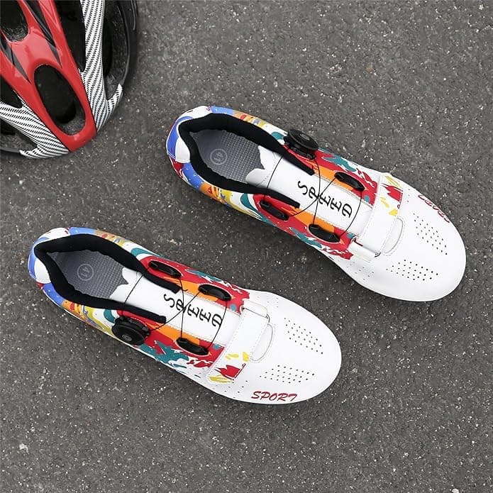 Hixingo Chaussures de Cyclisme pour Femmes Hommes, Graffitis Colorés Impression Chaussures D'équitation sur Montagne, Crampons Respirantes Semelle Dure Chaussures de Vélo - 7