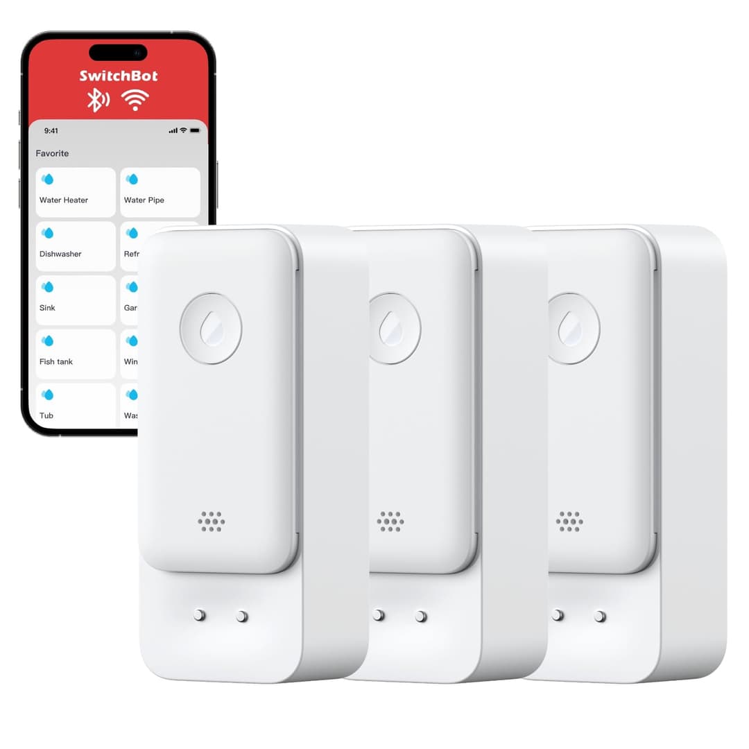SwitchBot WiFi Flood Sensor, Smart Water Leak Detector 3Pack, 100dB Customizable Alarms & App Notifications, IP67 Waterproof, Wireless Water Leak Detector for Kitchen, Bathroom, Basement