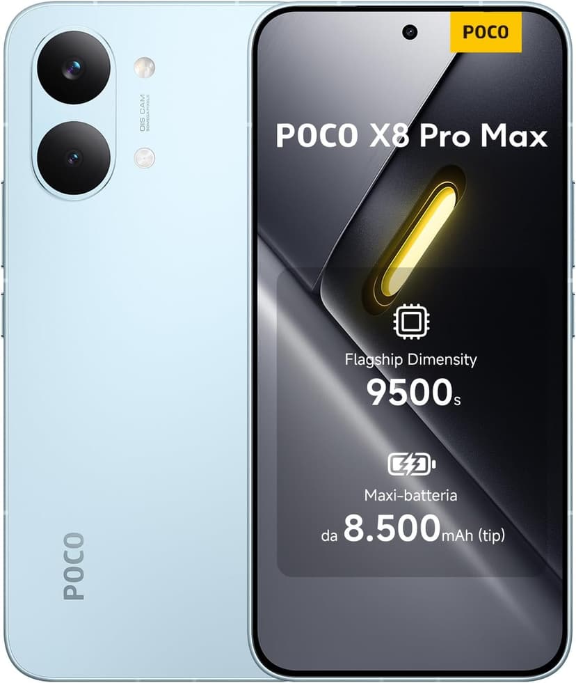 POCO X8 Pro Max, Smartphone 12+256 GB, Flagship Dimensity 9500s, 8500mAh (typ) battery, ultra-bright AMOLED display, 50MP Light Fusion 600 with OIS, Blue, 1 year extra warranty, Charger Not Included - 1