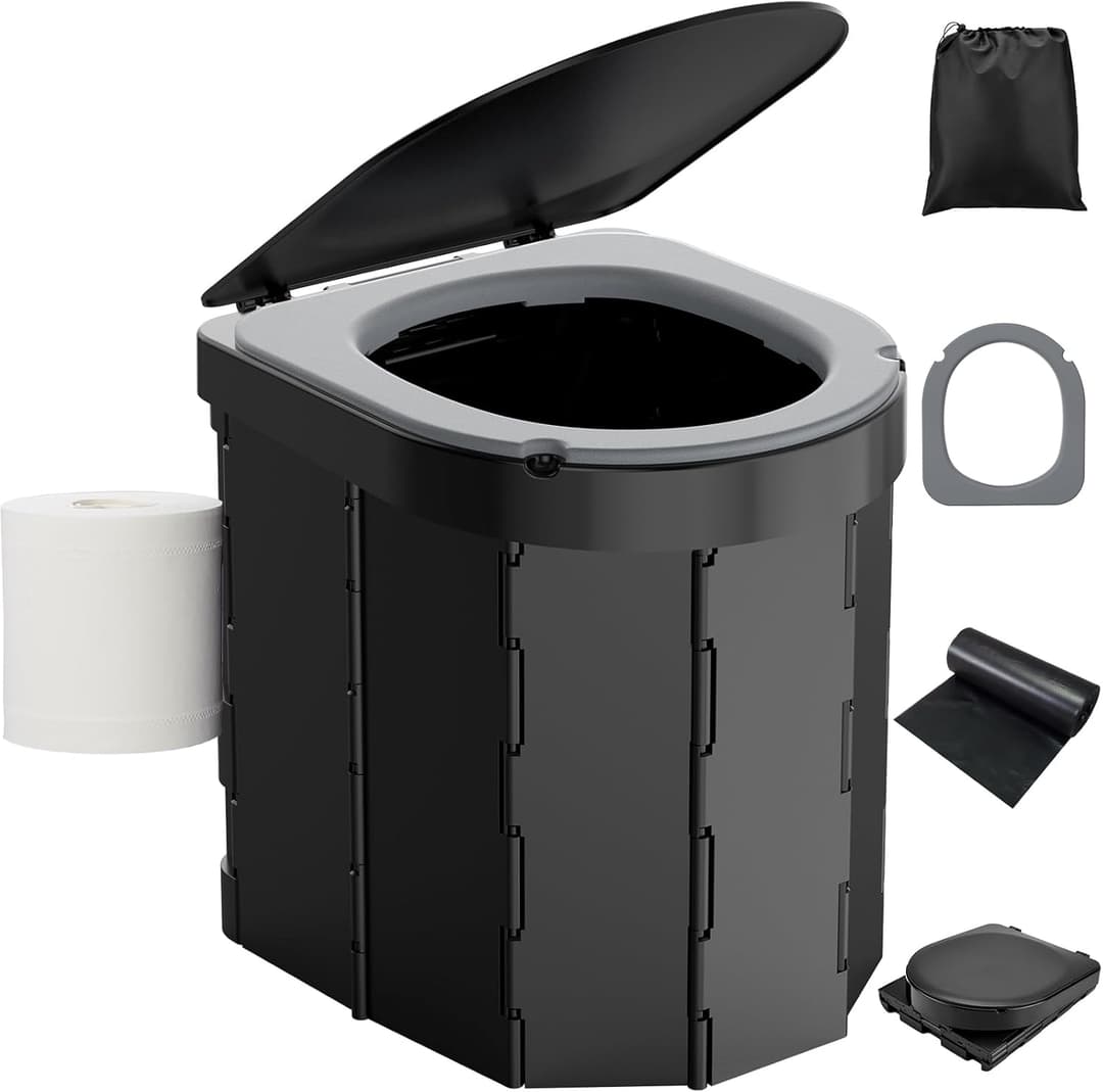 WADEO WC da Campeggio aggiornato, Portatile per Adulti, Pieghevole con Coperchio e portarotolo, Perfetto per Viaggio, Auto (Sedile morbido)
