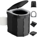 WADEO Portable Camping Toilet, Foldable Heavy Duty Travel Toilet for Adults, Sturdy 400lbs Capacity, Compact Car & Van Toilet with Lid & Bags for Camping, Hiking, Road Trips (Black + Seat Cushion) - 1