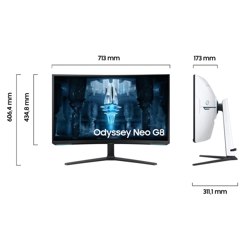 Samsung ODYSSEY Neo G8 32'' 240Hz -1ms, Dalle VA,Incurvé 1000R, Résolution UHD : 3840x2160, 1 000 000:1, HDR 2000, FreeSync Premium Pro, Pied Ajustable, HDMI, DisplayPort - 2