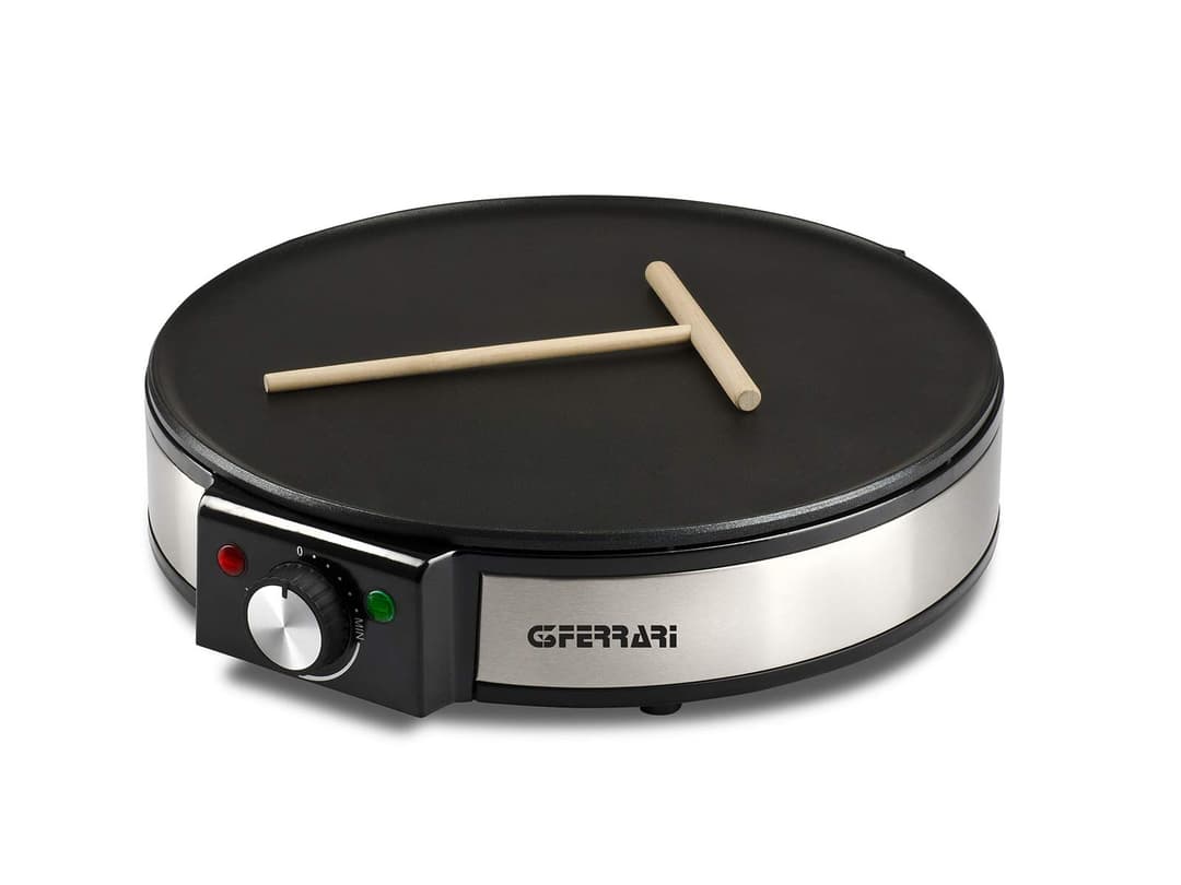 G3 Ferrari G10098 Profi-Crepe Crêpière Électrique 1200 W – Plaque de 30 cm en Inox, Revêtement Antiadhésif, Température Réglable, Spatule et Palette en Bois Incluses