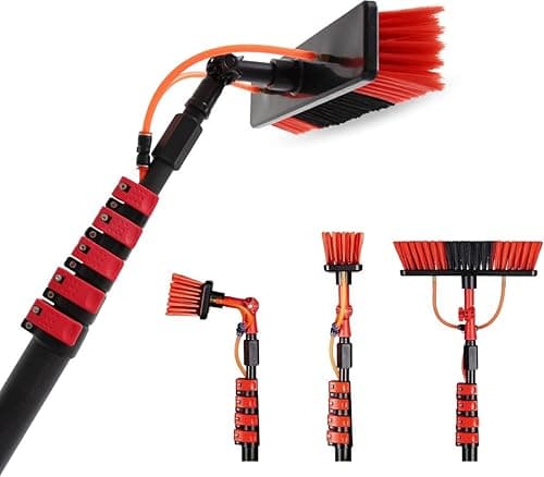 Shine XXL Washing Brush with Telescopic Handle 7 Metres – Telescopic Handle Cleaning Glass 7 Metres – Extendable Handle with Water Brush Solar Panels