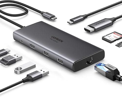UGREEN Revodok USB C Hub, 9-in-1 Dock with 4K@60Hz HDMI, 10Gbps USB-C & USB-A Data Ports, 100W PD, Ethernet SD/TF Card Slots for MacBook Air M1/M2, iPad Pro, Surface, XPS, ThinkPad Space Grey (15532)
