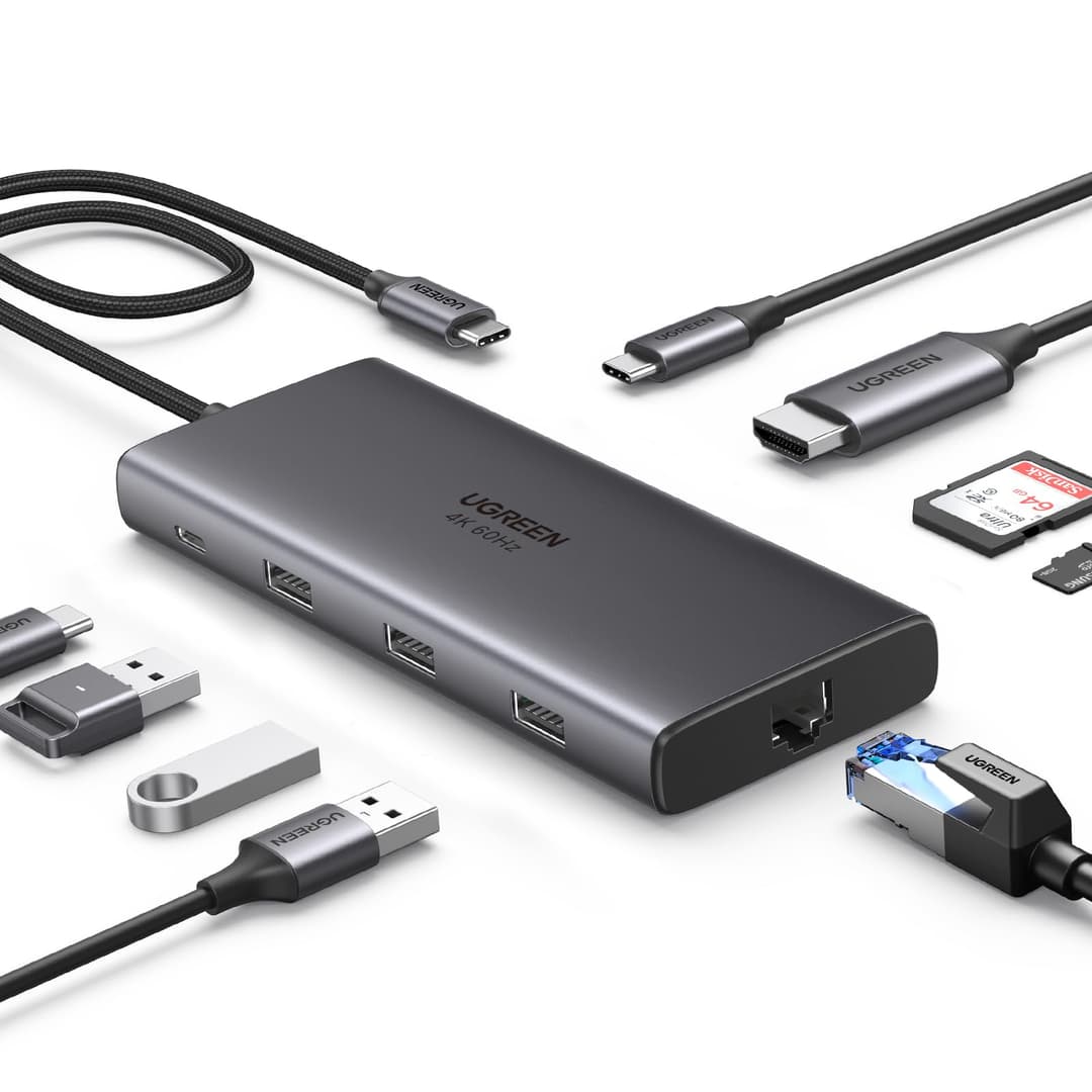 UGREEN Revodok USB C Hub, 9-in-1 Dock with 4K@60Hz HDMI, 10Gbps USB-C & USB-A Data Ports, 100W PD, Ethernet SD/TF Card Slots for MacBook Air M1/M2, iPad Pro, Surface, XPS, ThinkPad Space Grey (15532)