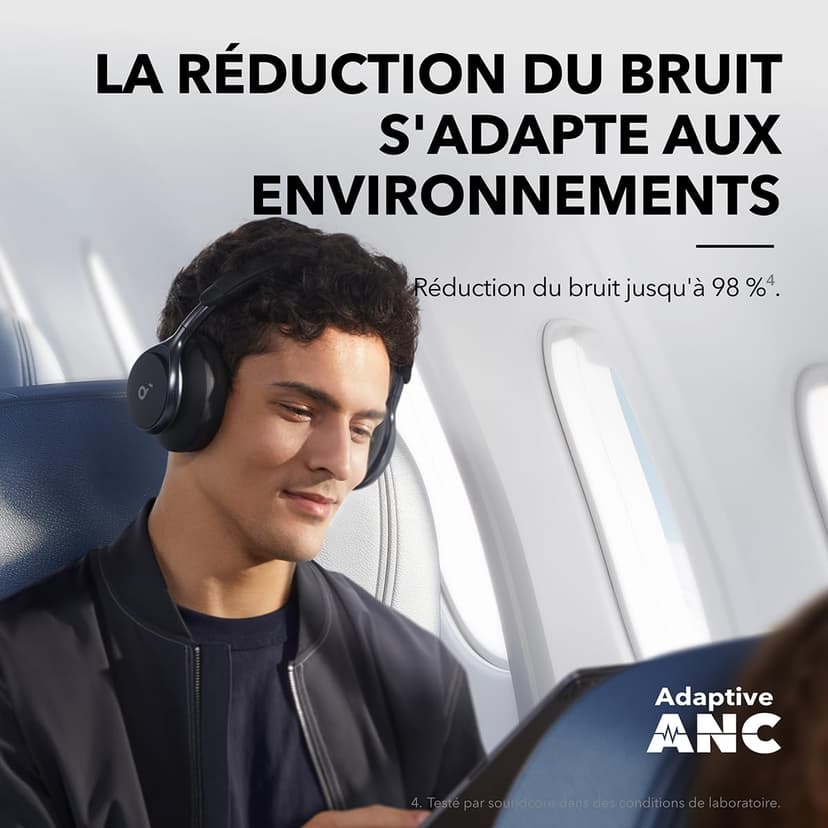 Soundcore Space One Casque Bluetooth sans Fil avec Réduction de Bruit Active Adaptative by Anker, Réduction des Voix Humaine 2X Plus Efficace, ANC 46H, Contrôle app, LDAC Hi-Res Audio, Confort - 3