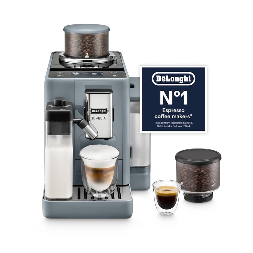 Delonghi Rivelia EXAM440.55.G, Fully Automatic Coffee Machine with LatteCrema Hot, Automatic Milk Frother, Compact Size Bean to Cup Coffee Machine, 16 Recipes, Full Touch Colored Display, Pebble Grey - 1