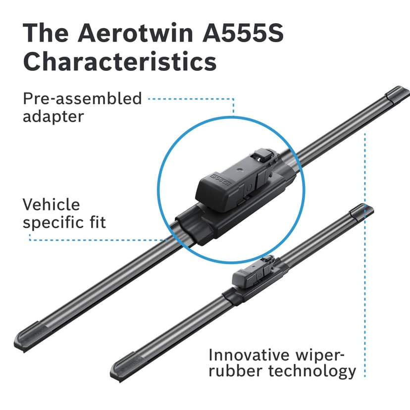 Bosch Wiper Blade Aerotwin A555S, Length: 600mm/400mm – Set of Front Wiper Blades - Only for Left-Hand Drive (EU) - 5