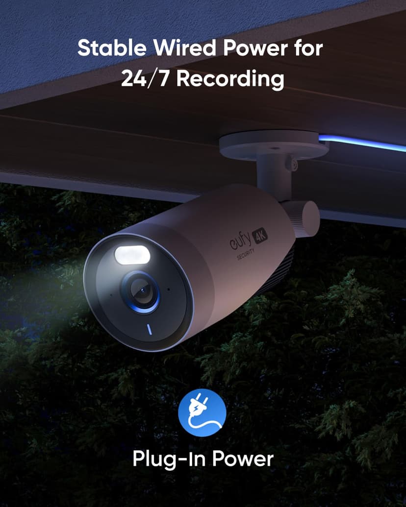 eufy Security eufyCam E330 (Pro) caméra de sécurité extérieure, résolution 4K, Enregistrement 24h/24 7j/7, Plug-in, Wi-FI amélioré, Reconnaissance faciale AI, sans Frais, HomeBase 3 requis - 4