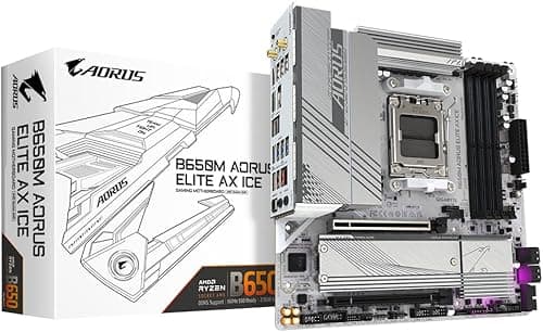 Gigabyte B650M AORUS ELITE AX ICE Motherboard - Supports AMD Ryzen 8000 CPUs, 12+2+2 Phases Digital VRM, up to 8000MHz DDR5 (OC), 1xPCIe 5.0 + 1xPCIe 4.0 M.2, Wi-Fi 6E, 2.5GbE LAN, USB 3.2 Gen 2