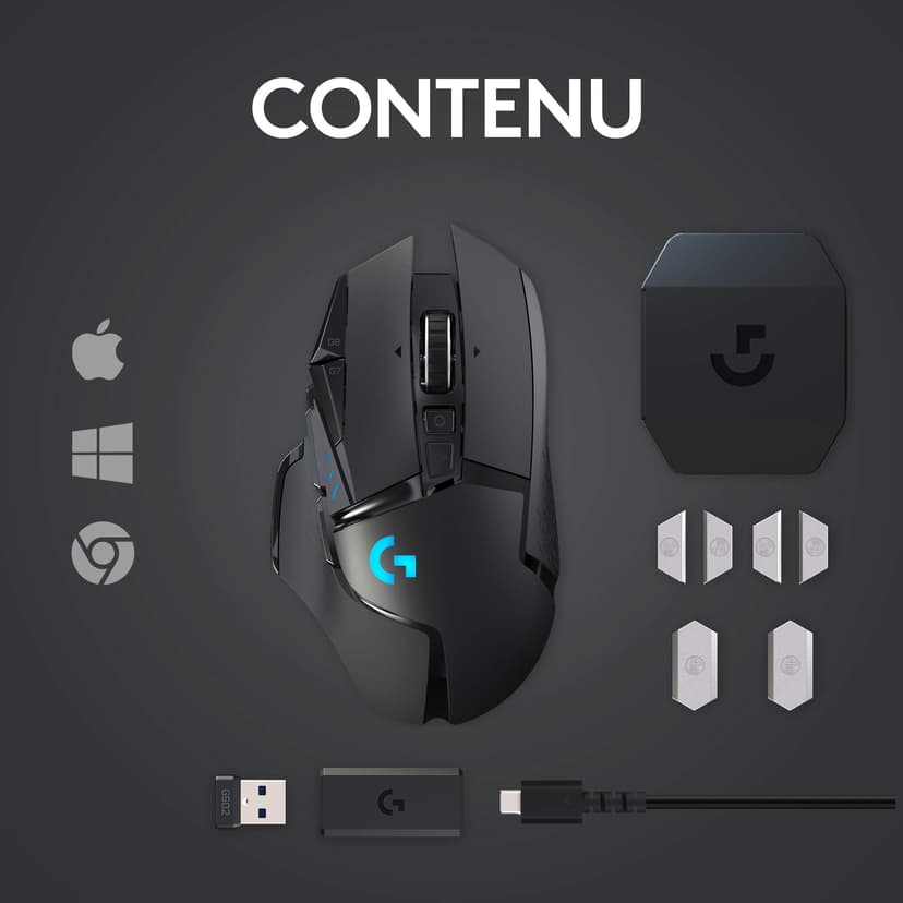 Logitech G502 LIGHTSPEED Souris sans Fil, Capteur Gaming HERO 25K, 25 600 PPP, RGB, Ultra-Léger, 11 Boutons Programmables, Batterie Longue Durée, POWERPLAY-compatible, PC, EU Packaging - Noire - 9