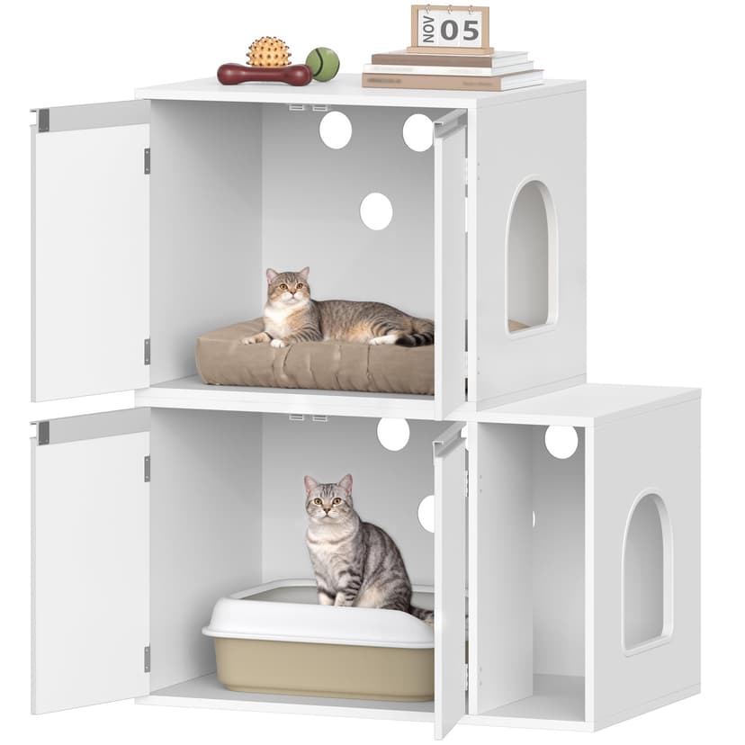 Hzuaneri Cat Litter Box Enclosure for 2 Cats, Hidden Litter Box Furniture Cabinet, Double Layer Indoor Cat House, Can be Used as TV Cabinet, 140 x 48.3 x 48 cm, White CB65603X - 2