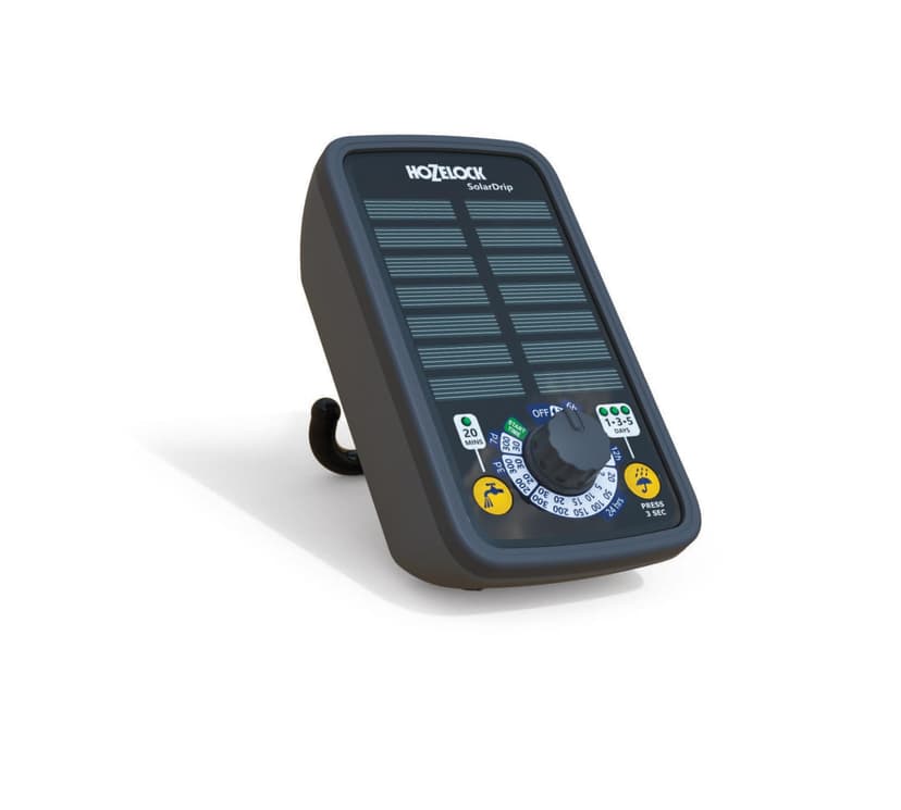 HOZELOCK - Solar Select Controller, Solar-Powered Automatic Watering Kit for Up to 20 Pots, Drip Irrigation System with 20m Hose, 13 Preset Programs, Manual Watering, and Rainwater Compatibility - 1