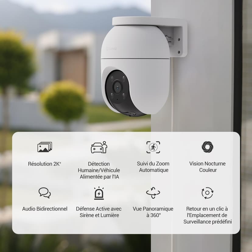 EZVIZ C8c 4MP Caméra Surveillance WiFi Extérieure à 360° avec Suivi Auto-Zoom, Détection de Forme Humaine/Véhicule, Vision Nocturne en Couleur, Audio Bidirectionnel, IP65 Etanche, Défense Active - 2