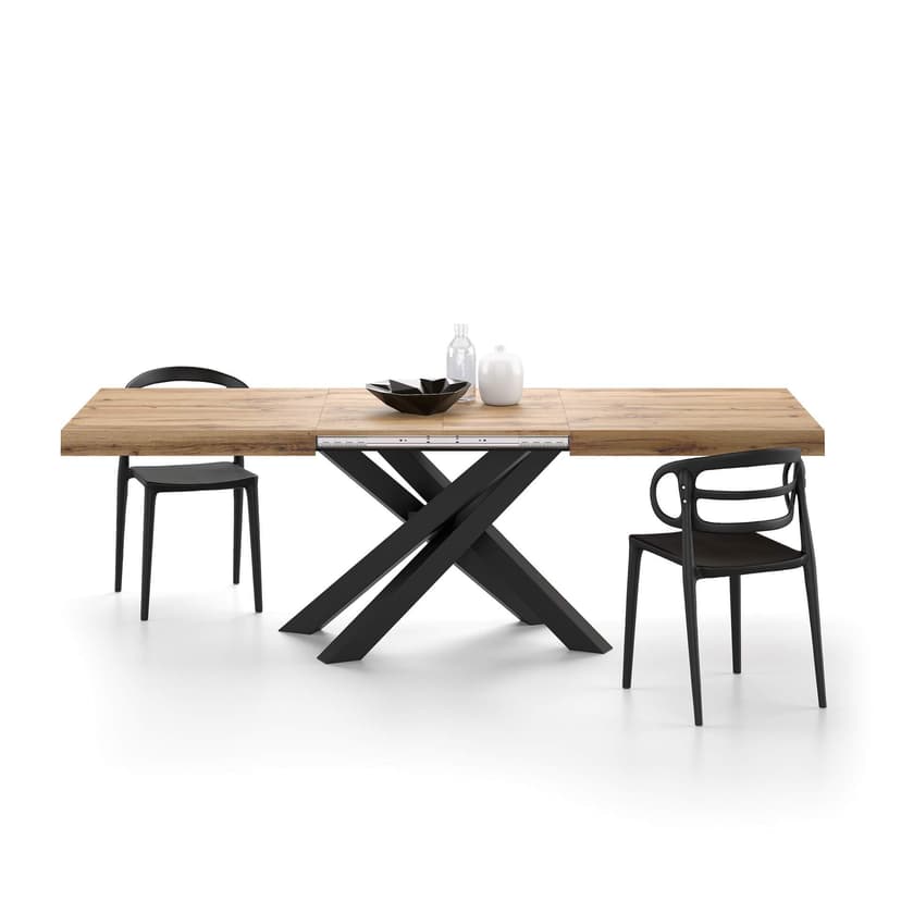 Mobili Fiver, Tavolo Allungabile Emma 160(240) x90 cm, Rovere Rustico con Gambe Incrociate Nere, per 6-10 persone, Tavolo Cucina, Soggiorno, Made in Italy - 1