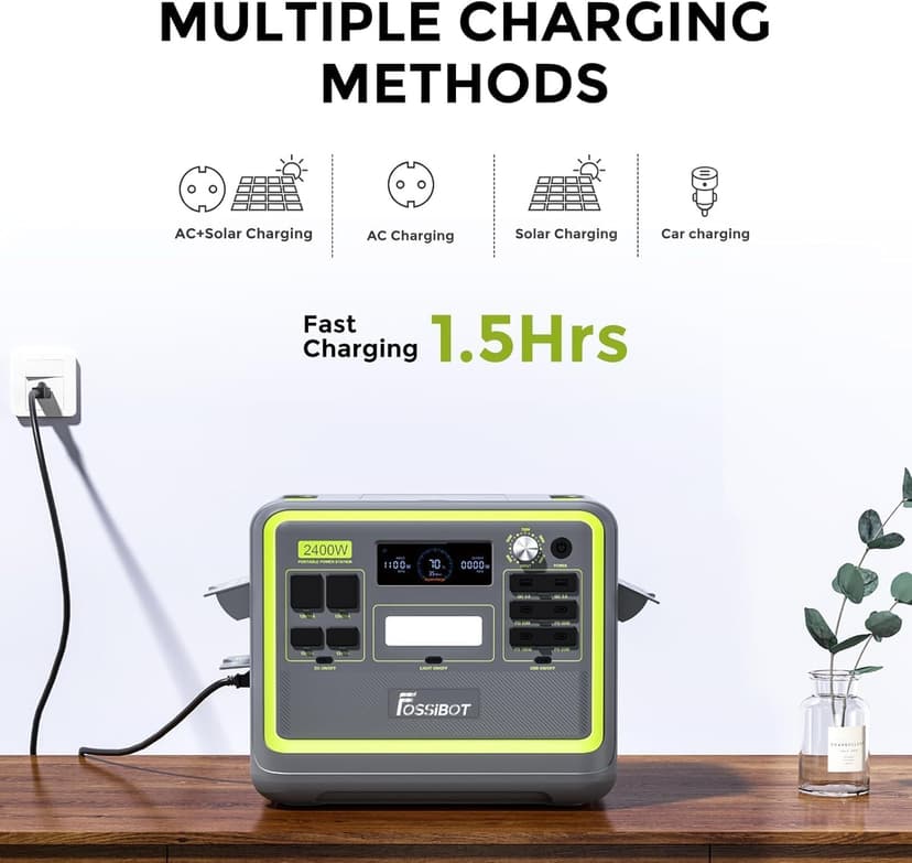 FOSSiBOT F2400 Portable Power Station with 2048Wh LiFePO4, 3 x 240V AC Outputs 2400W (4800W Peak), 1.5H full charge, UPS, 100W USB-C Output, Solar Generator for RV/Camping/Home - 4