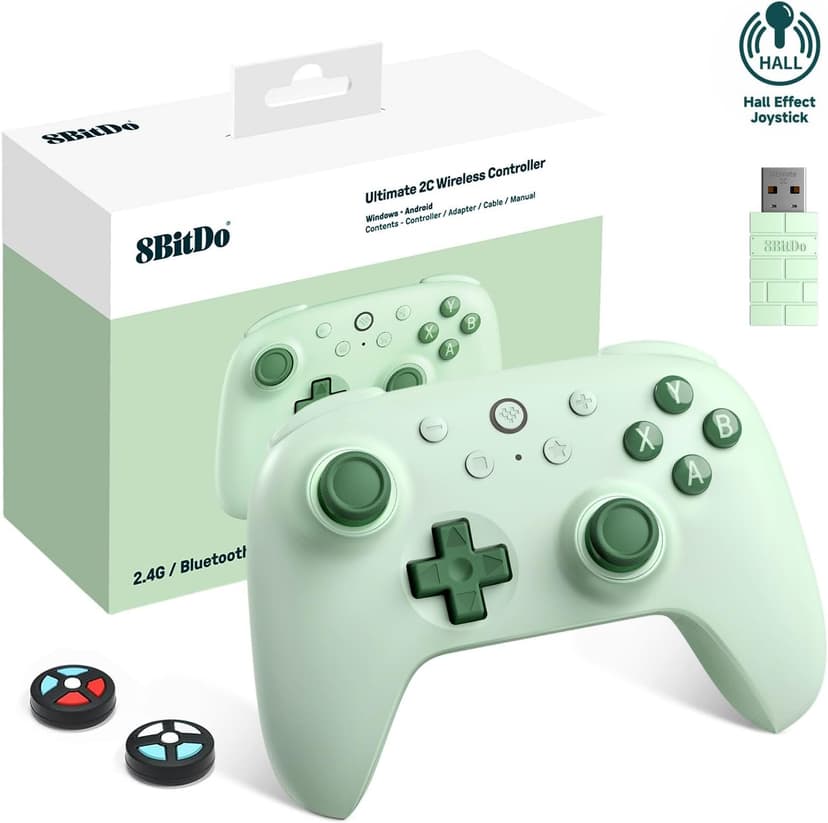 8Bitdo Ultimate 2C Wireless Controller for Windows PC and Android, with 1000Hz Polling Rate, Hall Effect Joysticks and Hall Triggers, and Remappable L4/R4 Bumpers, Turbo Function (Green) - 1
