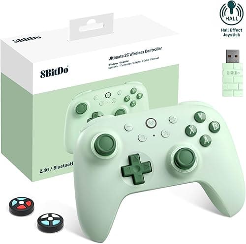 8Bitdo Ultimate 2C Wireless Controller for Windows PC and Android, with 1000Hz Polling Rate, Hall Effect Joysticks and Hall Triggers, and Remappable L4/R4 Bumpers, Turbo Function (Green)