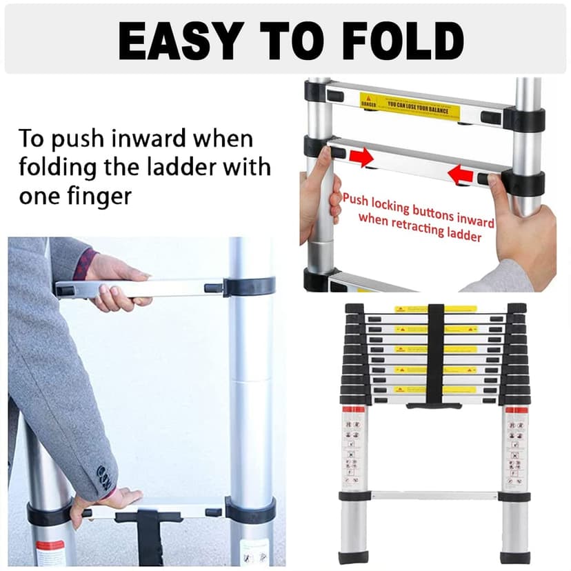 Échelle télescopique de 5 m avec 2 Crochets, antidérapante, 13 échelons, Portable, pour l'extérieur et l'intérieur, capacité de Charge de 150 kg - 7