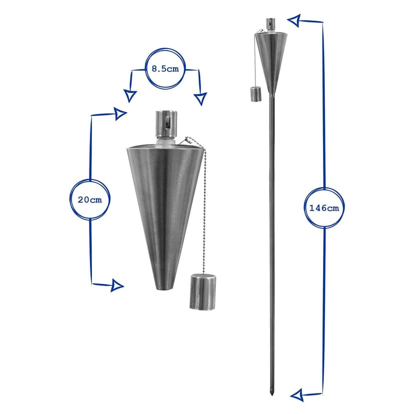 Harbour Housewares Metal Garden Torches - Cone - Pack of 6-146cm Black Garden Torches Lighting Modern Outdoor Lighting Paraffin Oil Lamp Candle Flame Lantern for Parties, Outdoor Events, BBQs - 7