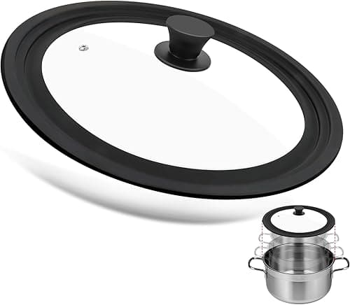 Talifoca Universal Glass Lid, Black, 28/30/32 cm, Tempered Glass & Silicone, Heat Resistant, Steam Hole, Dishwasher & Microwave Safe