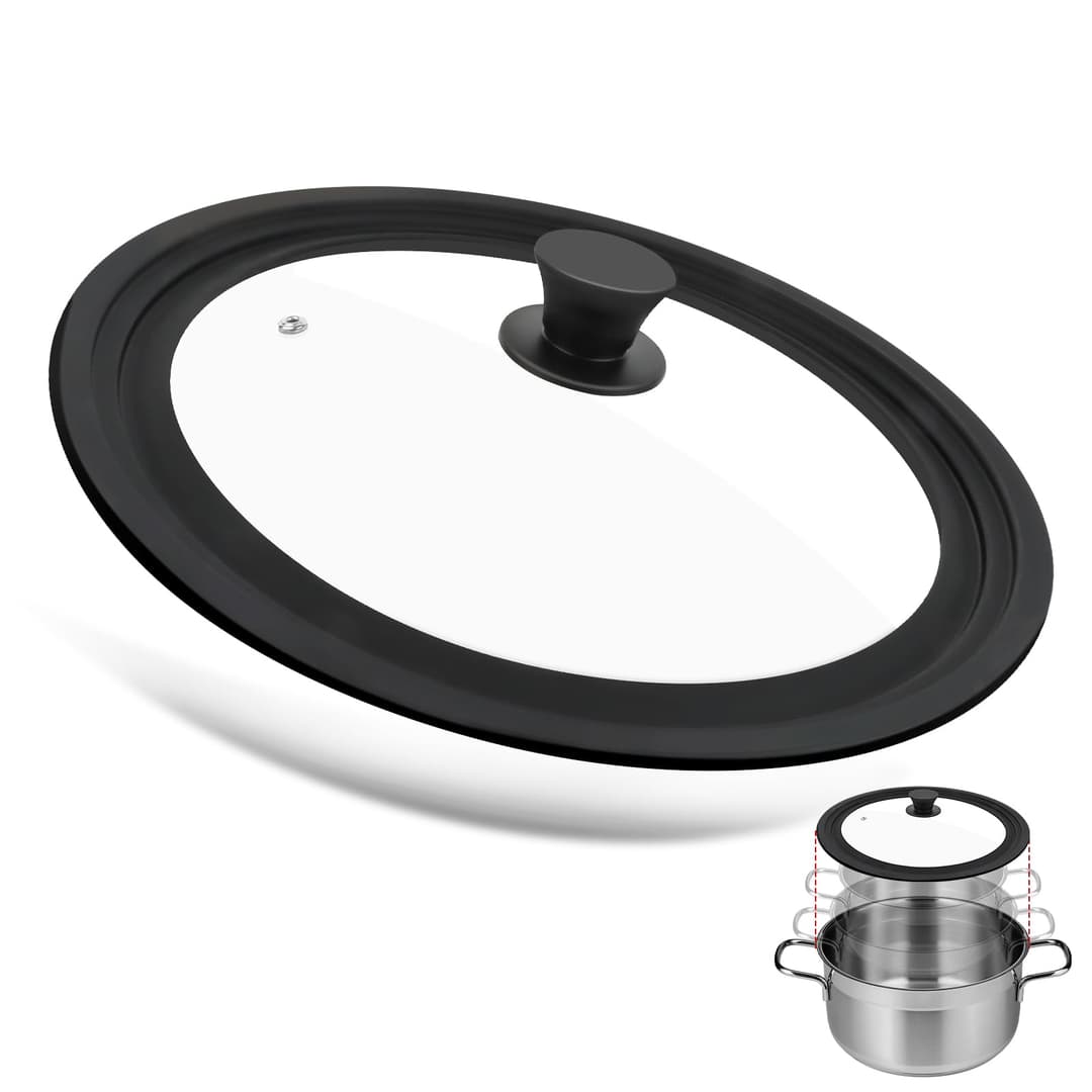 Couvercle Universel Noir 3 Tailles, Couvercle universel en verre pour casseroles et poêles Ø 28/30/32cm en Silicone Résistant à Chaleur et Trou Vapeur, pour Casseroles et Poêles
