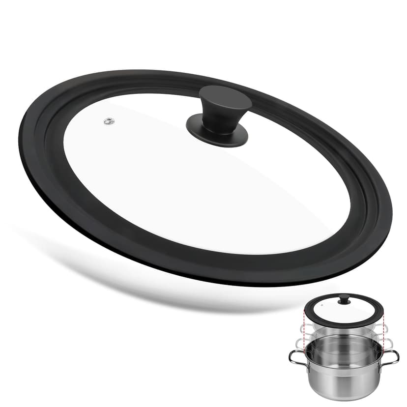 Talifoca Universal Glass Lid, Black, 28/30/32 cm, Tempered Glass & Silicone, Heat Resistant, Steam Hole, Dishwasher & Microwave Safe - 1