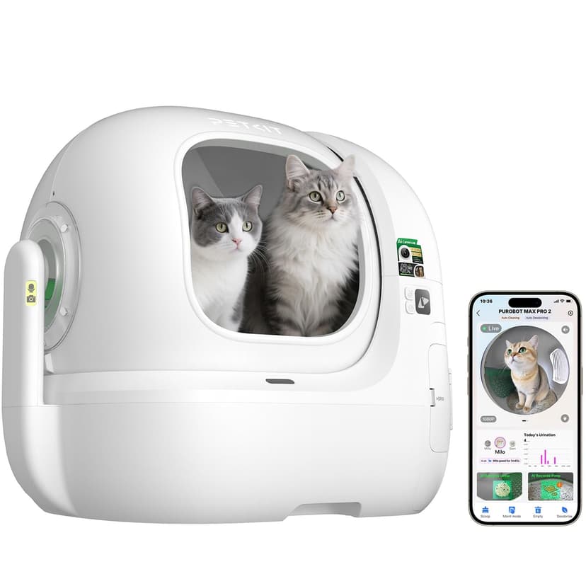 PETKIT PUROBOT MAX PRO 2 Litiere Chat Autonettoyante, Bac Litière Autonettoyante Nouvelle Amélioré avec Caméra, Entrée plus Grande,Wi-FI 2,4GHz&5GHz,Nettoyage et Suivi de Santé AI,pour Plusieurs Chats - 1