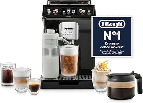 De'Longhi Eletta Explore Cold Brew ECAM452.67.G, Barista Coffee Machine with LatteCrema Hot and Cool, Espresso Machine, Automatic Coffee Bean Machine, Cold Extraction, Coffee Pot Included, Dark Grey