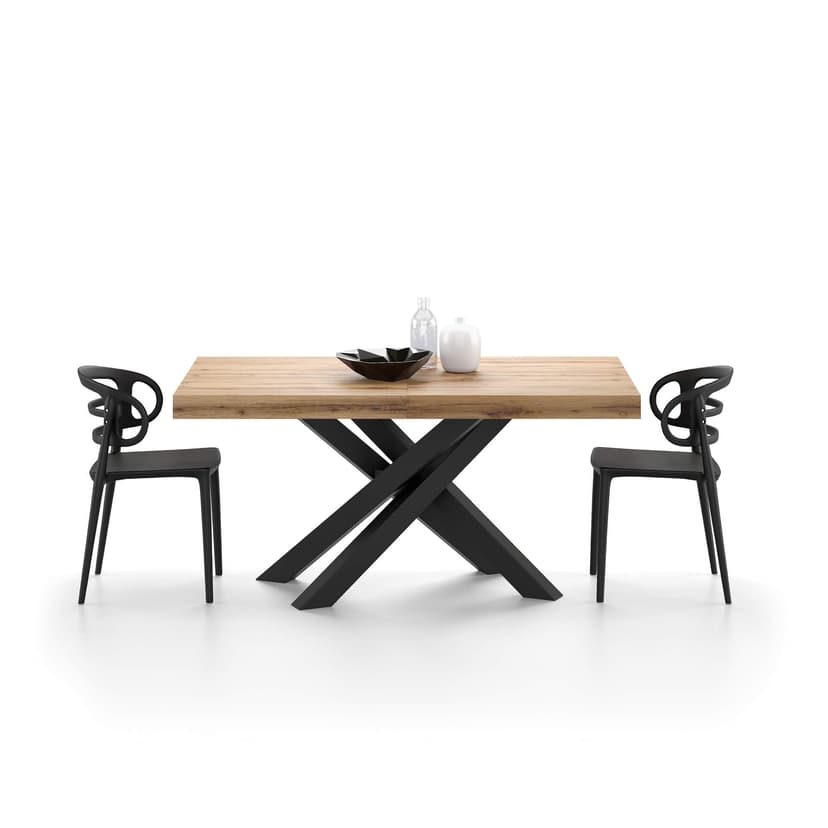 Mobili Fiver, Tavolo Allungabile Emma 160(240) x90 cm, Rovere Rustico con Gambe Incrociate Nere, per 6-10 persone, Tavolo Cucina, Soggiorno, Made in Italy - 3