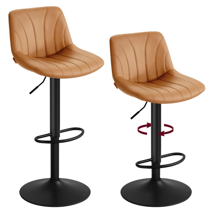 VASAGLE Bar Stools Set of 2, Adjustable Bar Chairs with Backs, 360° Swivel, Metal Footrest, Barstools, for Kitchen Dining Reception, PU Leather, Ink Black LJB181BH02 - 2