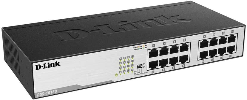 D-Link DGS-1016D 16-Port Green Ethernet Copper Gigabit Switch, Hub, Internet Splitter, Metal, Fanless, Plug and Play - UK Model, black DGS-1016D - 2